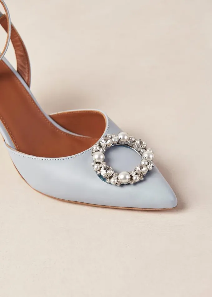 ALOHAS Heels Women Cinderella Crystal 8211 Light Blue Leather Pumps