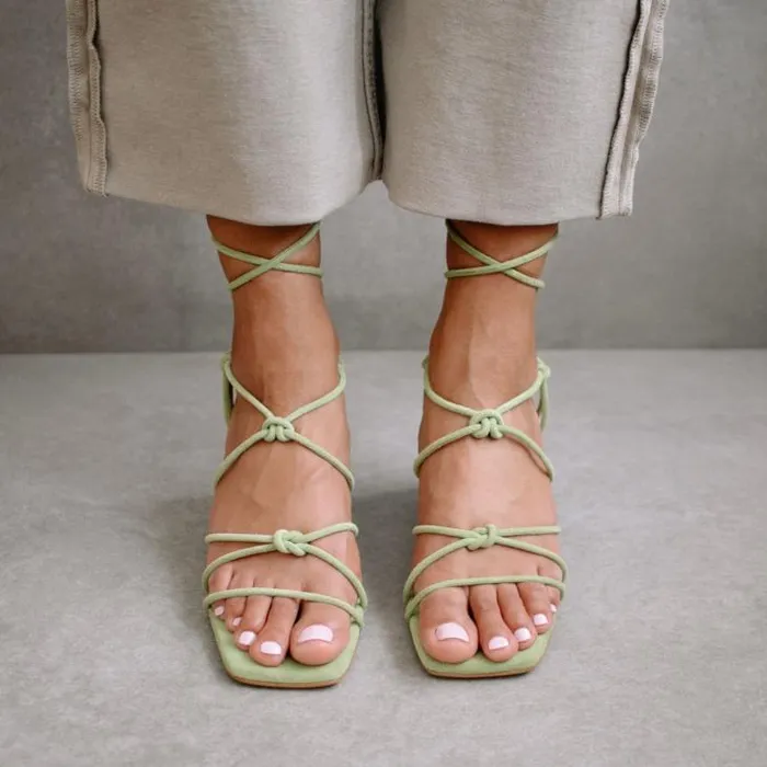 ALOHAS Heels Women Paloma 8211 Green Suede Sandals