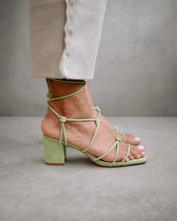 ALOHAS Heels Women Paloma 8211 Green Suede Sandals