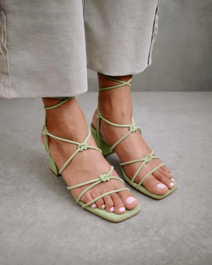 ALOHAS Heels Women Paloma 8211 Green Suede Sandals