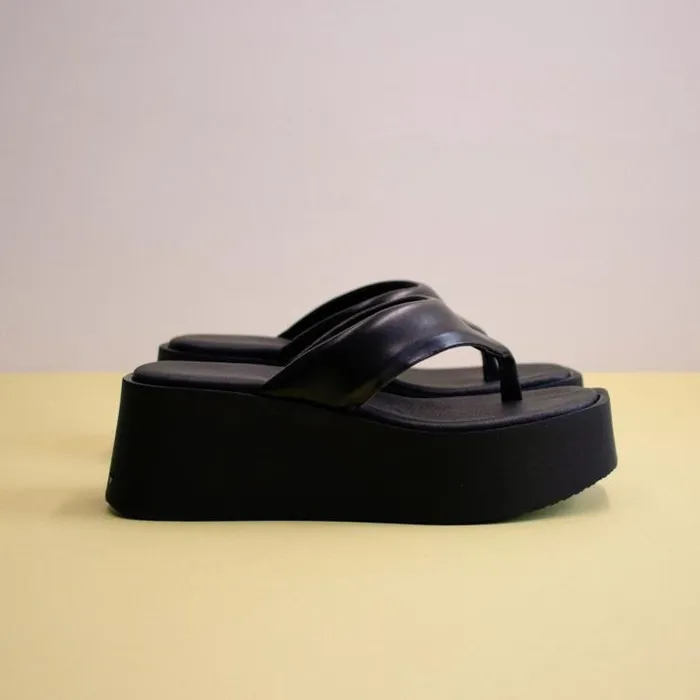 ALOHAS Heels Women Pancake 8211 Black Vegan Leather Sandals