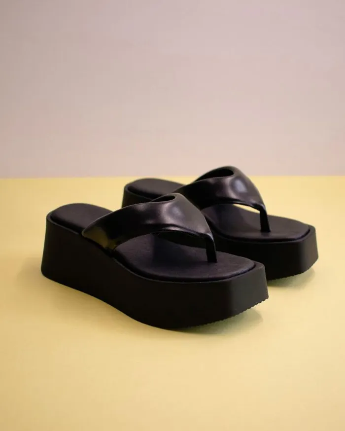 ALOHAS Heels Women Pancake 8211 Black Vegan Leather Sandals