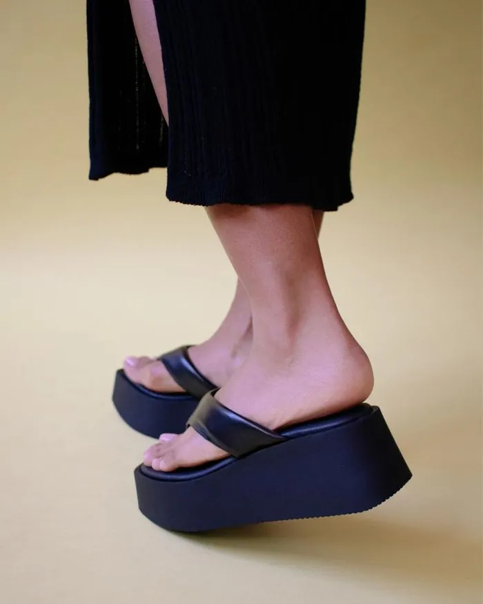 ALOHAS Heels Women Pancake 8211 Black Vegan Leather Sandals