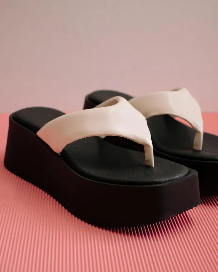 ALOHAS Heels Women Pancake 8211 White Vegan Leather Sandals
