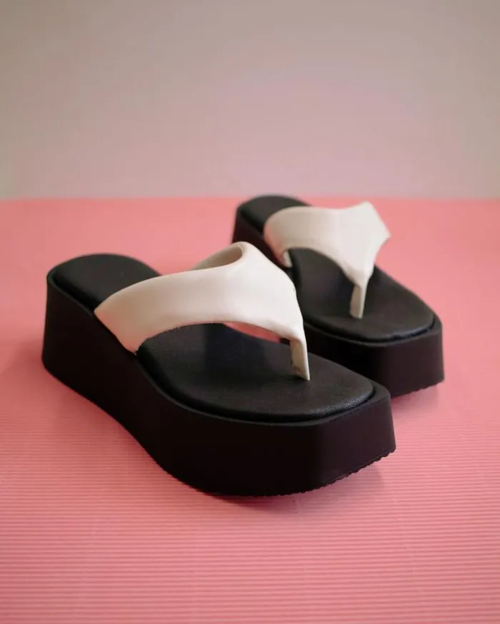 ALOHAS Heels Women Pancake 8211 White Vegan Leather Sandals