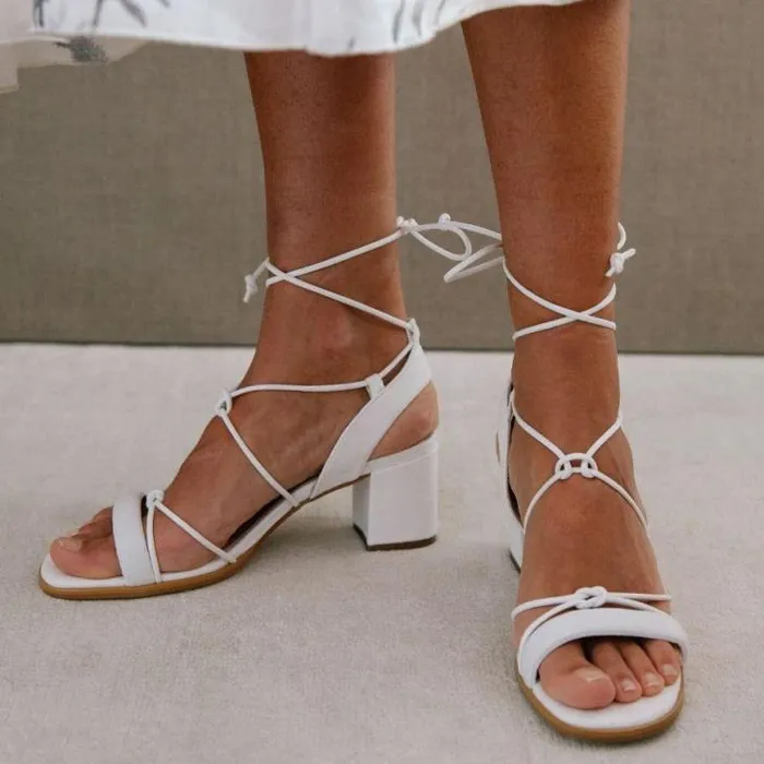 ALOHAS Heels Women Sophie 8211 White Vegan Leather Sandals