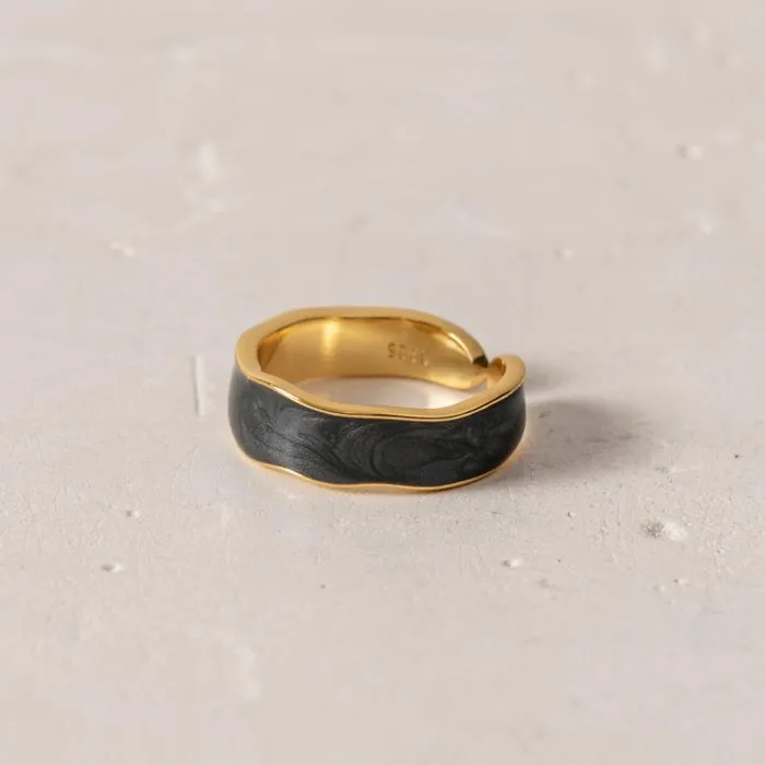 ALOHAS Jewelry Women Abeam 8211 Black And Gold Ring