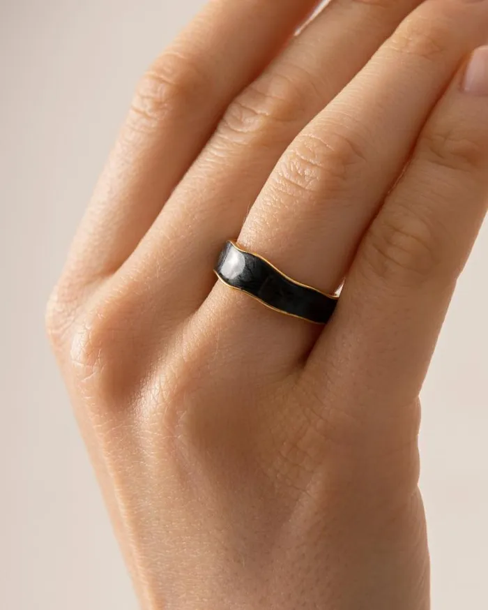 ALOHAS Jewelry Women Abeam 8211 Black And Gold Ring