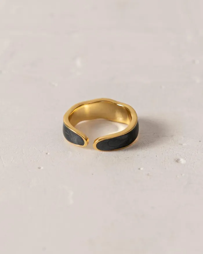 ALOHAS Jewelry Women Abeam 8211 Black And Gold Ring