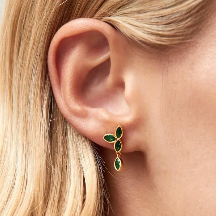 ALOHAS Jewelry Women Sunflower 8211 Green Crystals Gold Earrings