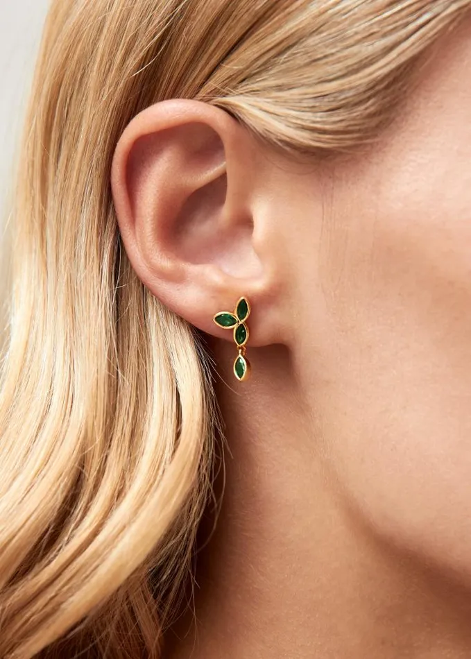 ALOHAS Jewelry Women Sunflower 8211 Green Crystals Gold Earrings