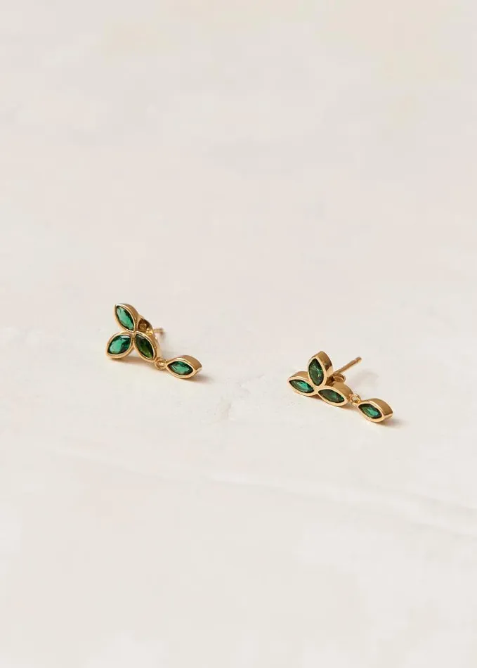 ALOHAS Jewelry Women Sunflower 8211 Green Crystals Gold Earrings