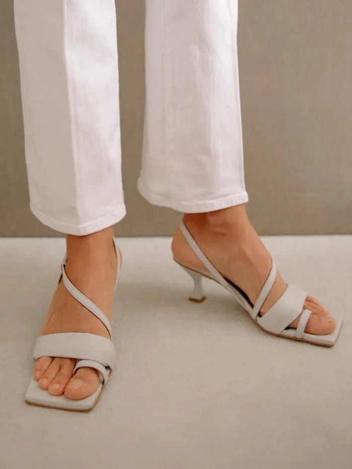 ALOHAS Mules Women Asymmetric Straps 8211 White Leather Mules