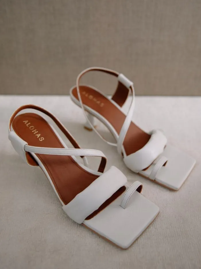 ALOHAS Mules Women Asymmetric Straps 8211 White Leather Mules