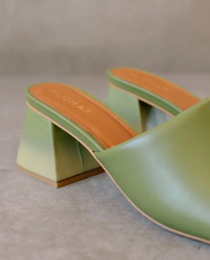 ALOHAS Mules Women Brushed Degrad 8211 Green And Yellow Leather Sandals