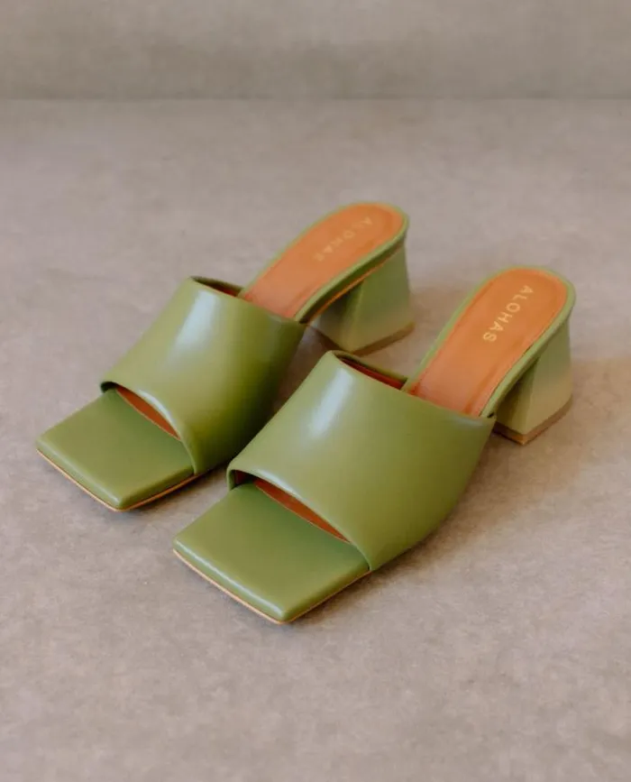 ALOHAS Mules Women Brushed Degrad 8211 Green And Yellow Leather Sandals