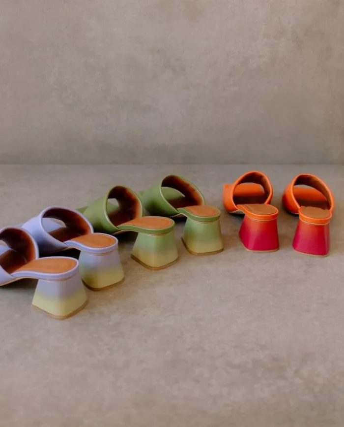 ALOHAS Mules Women Brushed Degrad 8211 Green And Yellow Leather Sandals