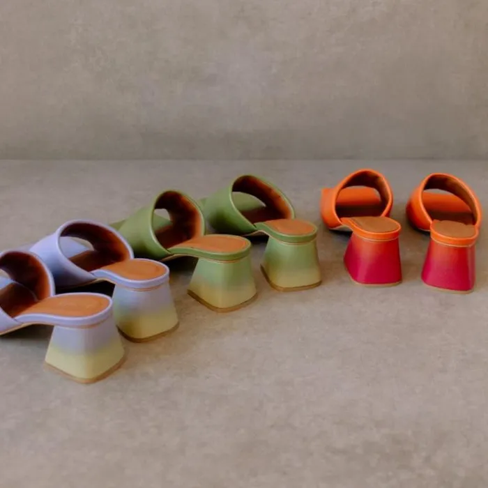ALOHAS Mules Women Brushed Degrad 8211 Green And Yellow Leather Sandals