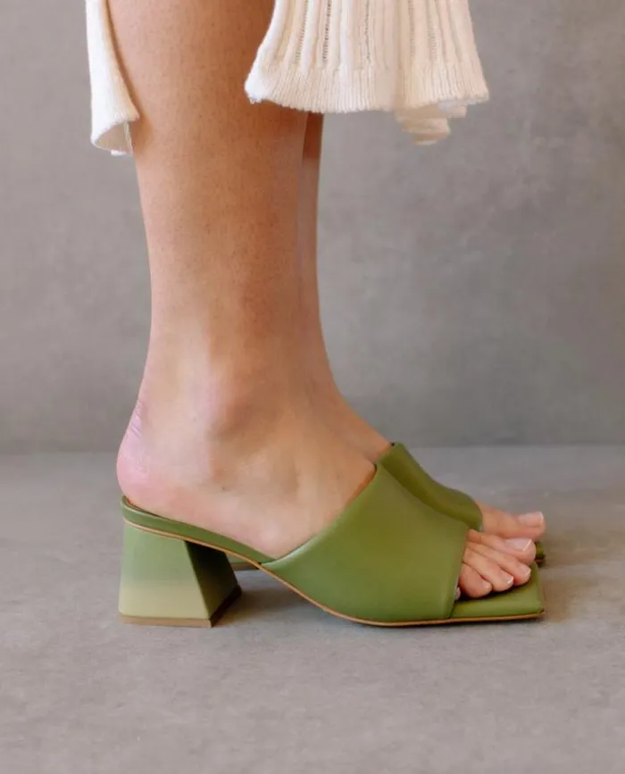 ALOHAS Mules Women Brushed Degrad 8211 Green And Yellow Leather Sandals