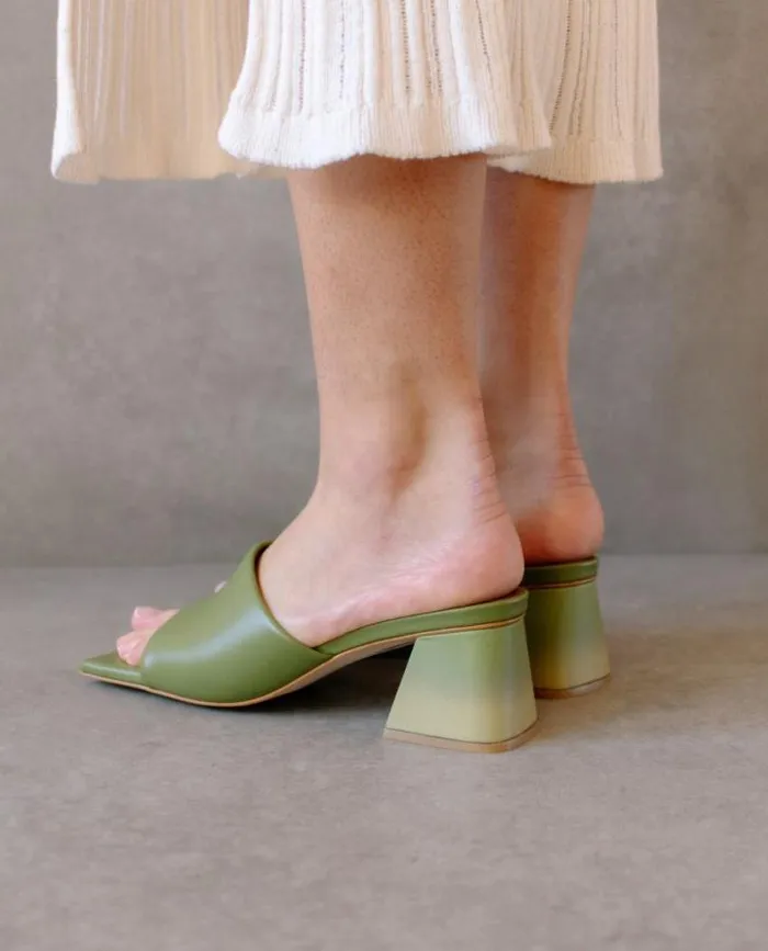 ALOHAS Mules Women Brushed Degrad 8211 Green And Yellow Leather Sandals