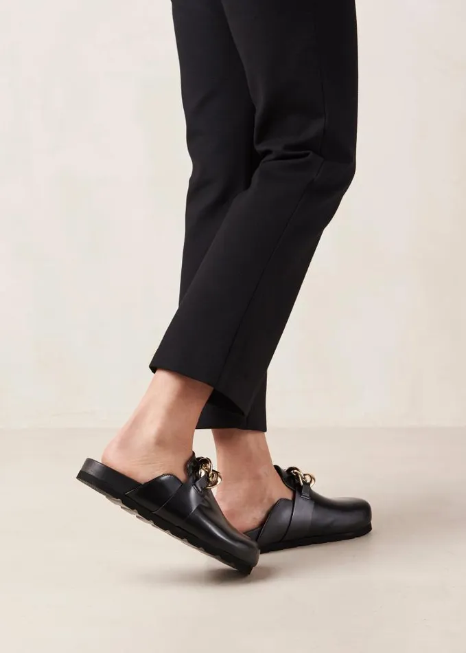 ALOHAS Mules Women Fireplace 8211 Black Leather Clogs