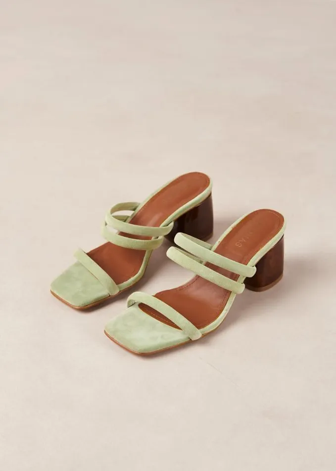 ALOHAS Mules Women Indiana 8211 Green Leather Sandals