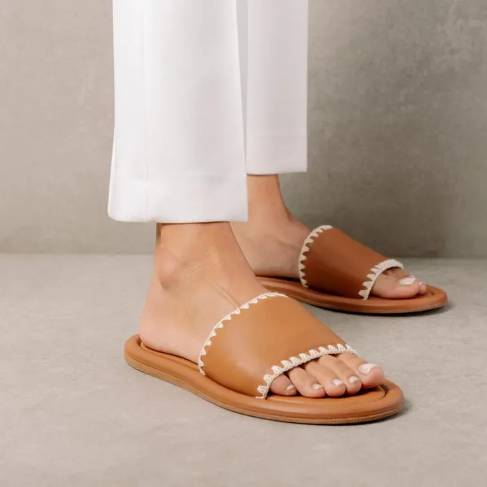 ALOHAS Mules Women Malibu Crochet 8211 Brown Leather Sandals