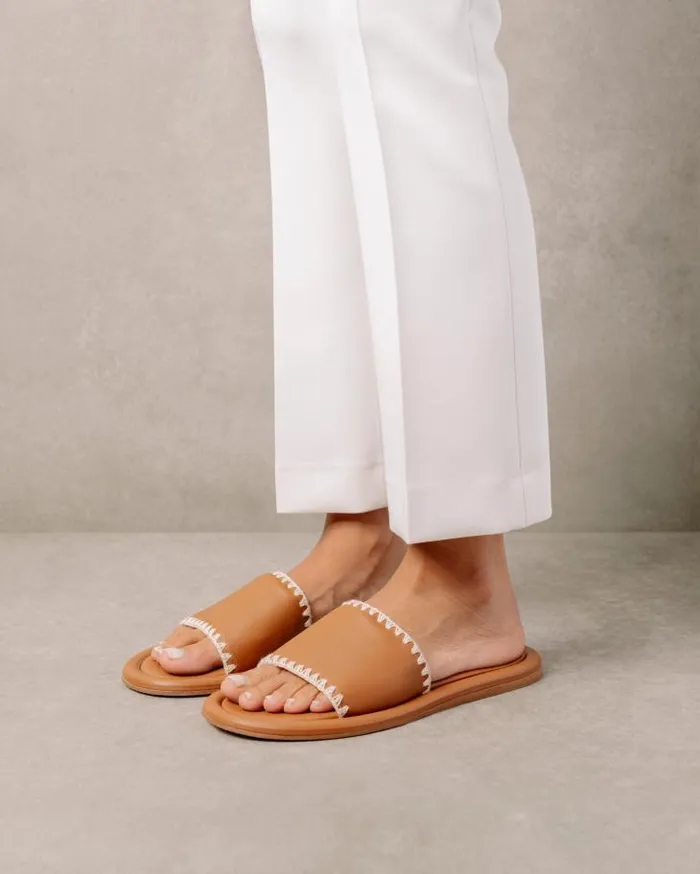 ALOHAS Mules Women Malibu Crochet 8211 Brown Leather Sandals