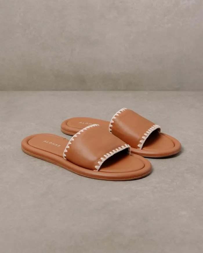ALOHAS Mules Women Malibu Crochet 8211 Brown Leather Sandals