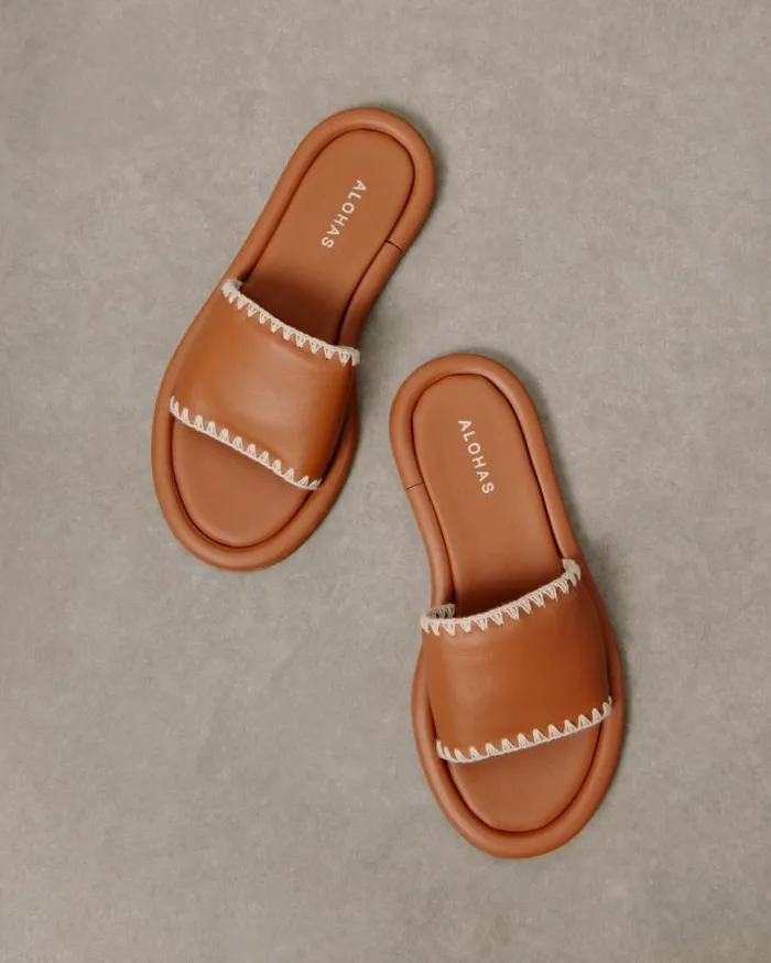 ALOHAS Mules Women Malibu Crochet 8211 Brown Leather Sandals
