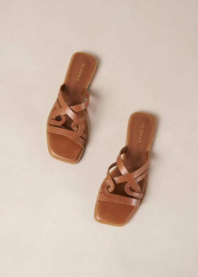 ALOHAS Mules Women Pad 8211 Brown Leather Sandals