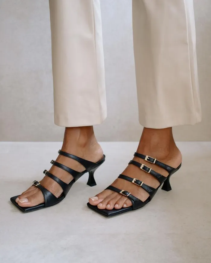 ALOHAS Mules Women Prickly 8211 Black Leather Sandals