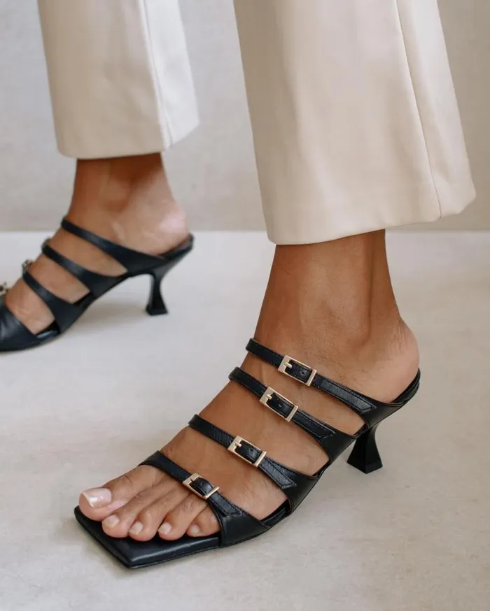 ALOHAS Mules Women Prickly 8211 Black Leather Sandals