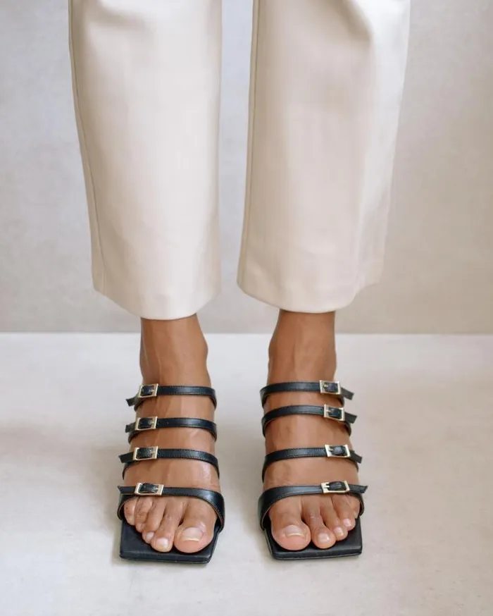 ALOHAS Mules Women Prickly 8211 Black Leather Sandals