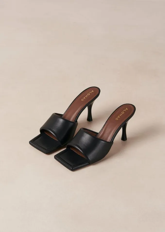 ALOHAS Mules Women Puffy 8211 Black Leather Mules