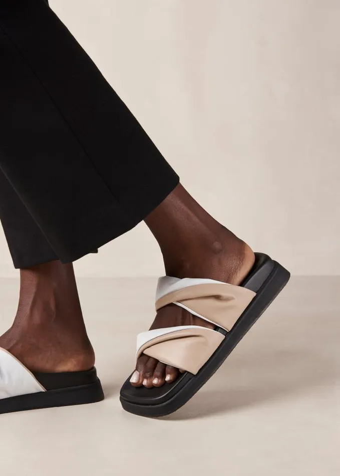 ALOHAS Mules Women Shaka Bicolor 8211 White And Beige Leather Sandals