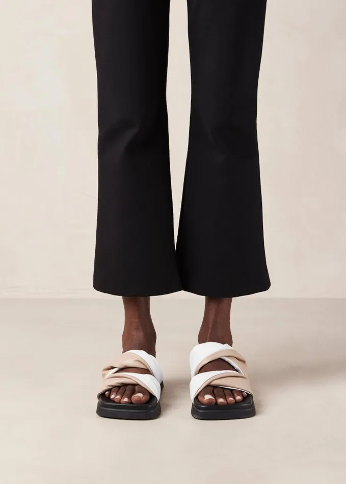 ALOHAS Mules Women Shaka Bicolor 8211 White And Beige Leather Sandals
