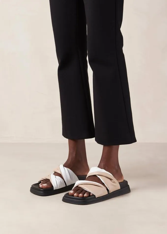 ALOHAS Mules Women Shaka Bicolor 8211 White And Beige Leather Sandals