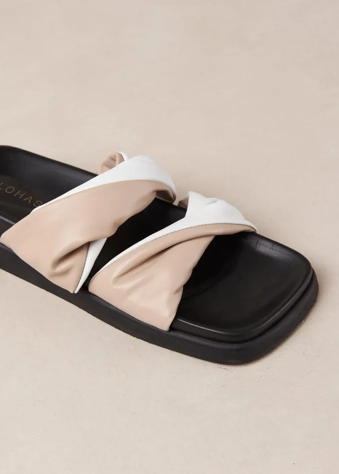ALOHAS Mules Women Shaka Bicolor 8211 White And Beige Leather Sandals