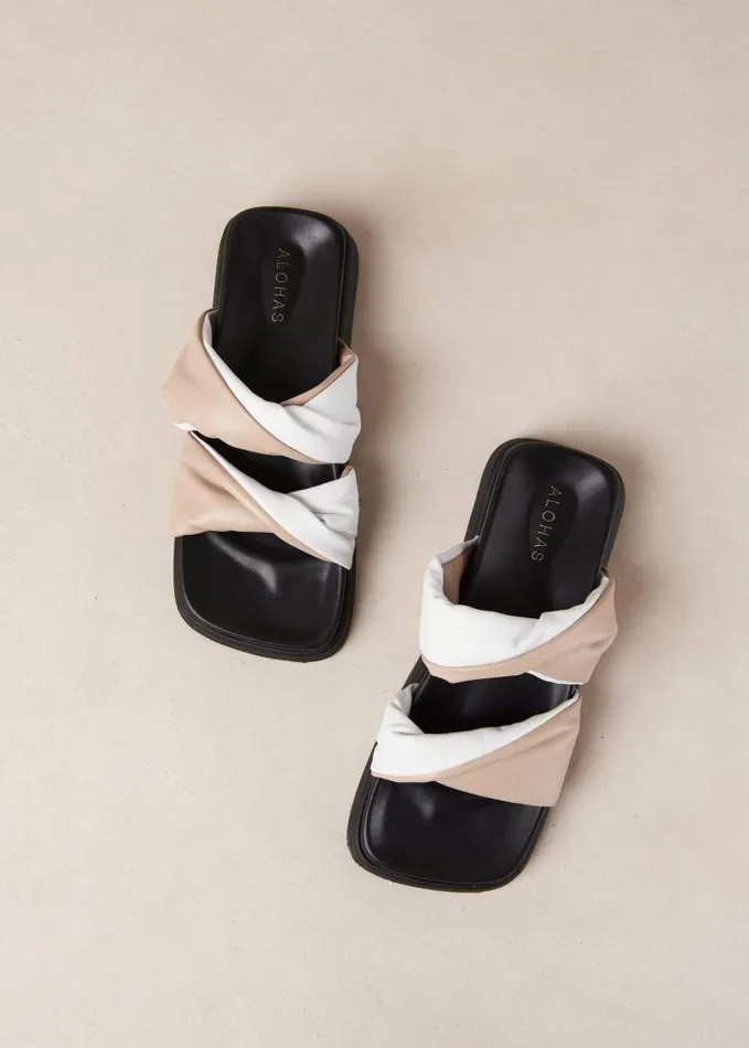 ALOHAS Mules Women Shaka Bicolor 8211 White And Beige Leather Sandals