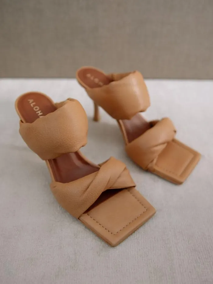 ALOHAS Mules Women Twist Strap 8211 Brown Leather Mules