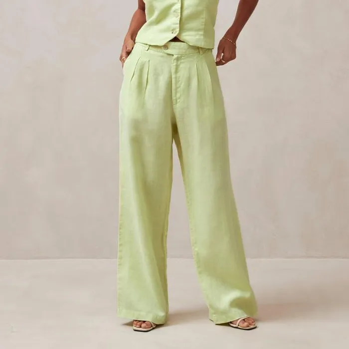 ALOHAS Pants Women Kaede 8211 Green Linen Pants