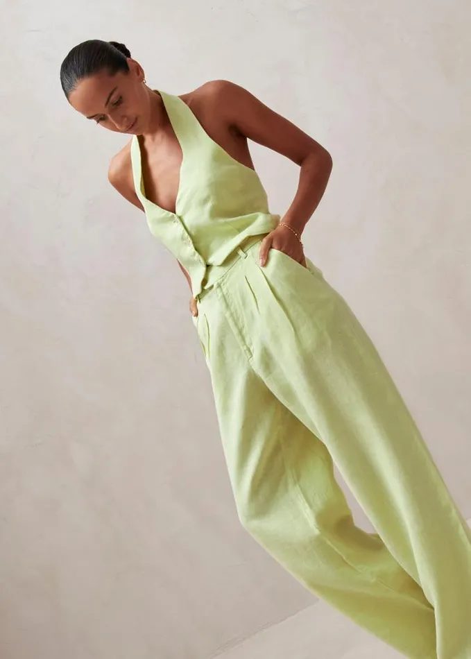 ALOHAS Pants Women Kaede 8211 Green Linen Pants