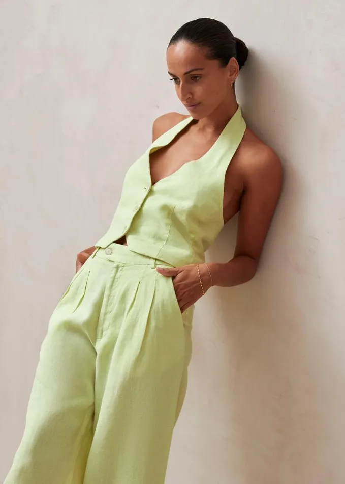 ALOHAS Pants Women Kaede 8211 Green Linen Pants