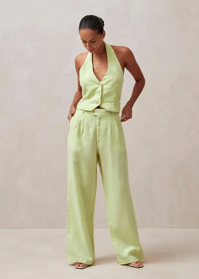 ALOHAS Pants Women Kaede 8211 Green Linen Pants
