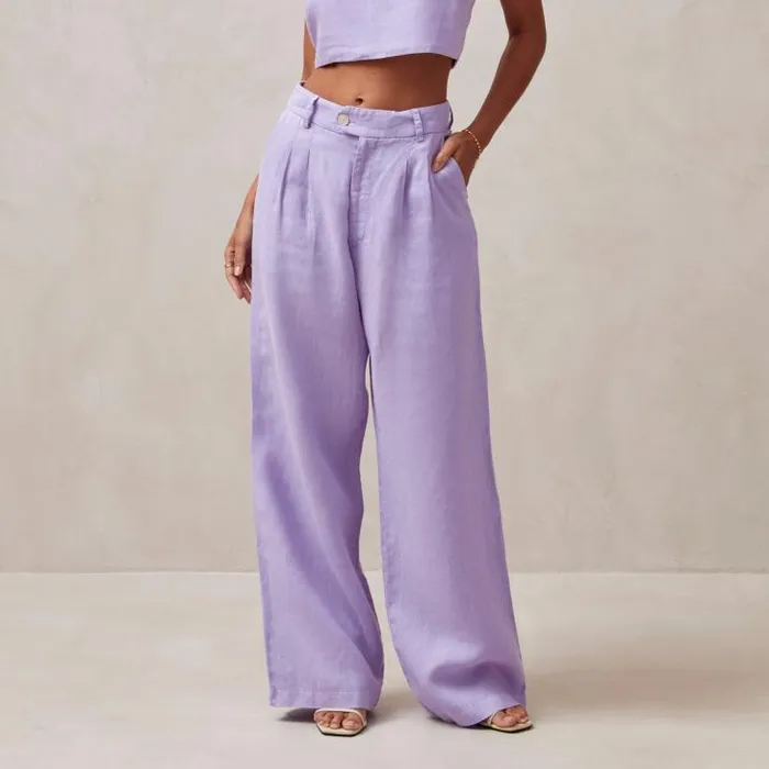 ALOHAS Pants Women Kaede 8211 Purple Linen Pants