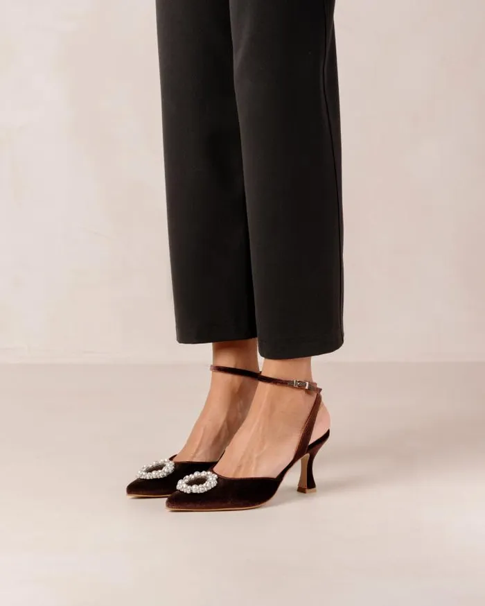 ALOHAS Pumps Women Cinderella Crystal 8211 Brown Velvet Pumps