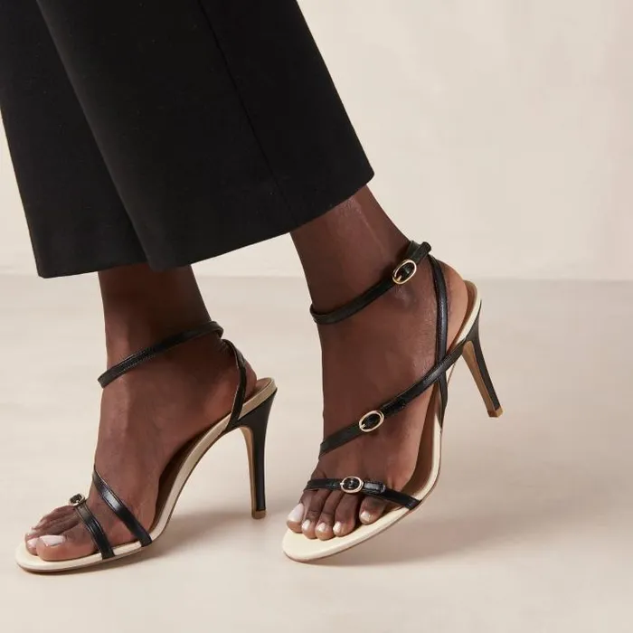 ALOHAS Sandals Women Alyssa 8211 Black And Cream Leather Sandals