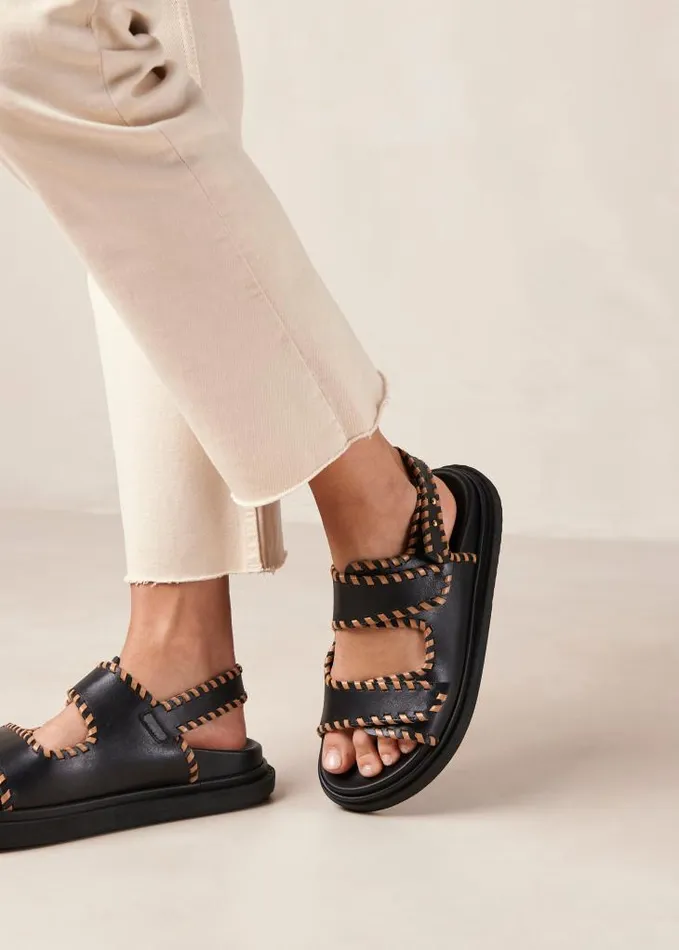 ALOHAS Sandals Women Barrel 8211 Black And Brown Leather Sandals