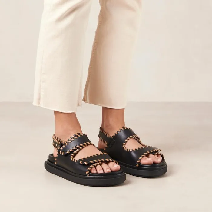 ALOHAS Sandals Women Barrel 8211 Black And Brown Leather Sandals